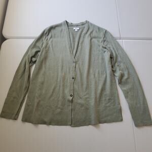 J Jill Cardigan Sweater Womens Medium Green Organic Cotton Rayon Button Knit